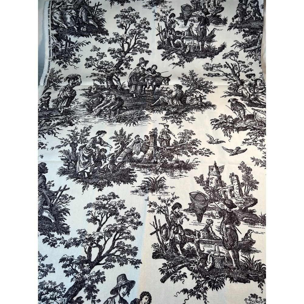 Fabric - OOP Waverly COUNTRY LIFE French Toile Pastoral Black Ivory 36" L x 54"W